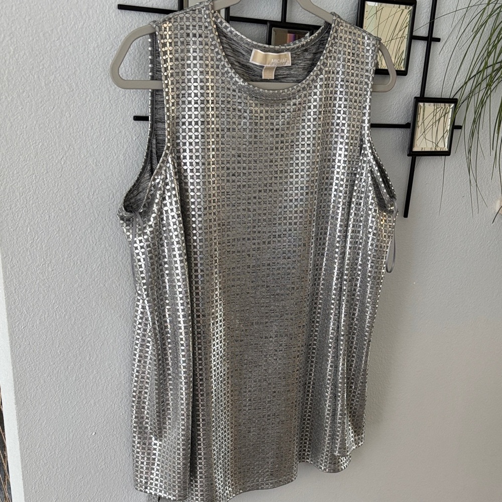 MICHAEL Michael Kors Silver Sequin Oversized Muscle Tee